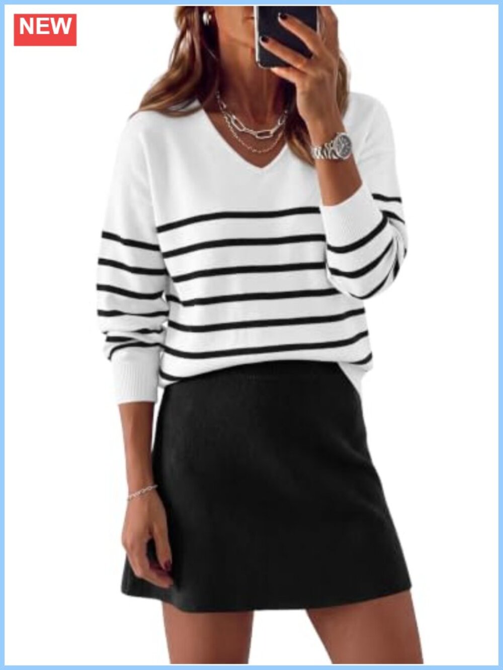 Knit V-Neck Sweater & Skirt 2 Piece Set Casual Outfit
